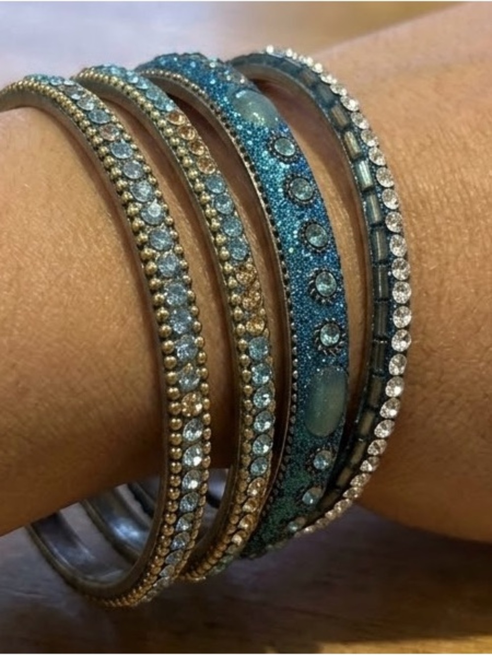 Blue Crystal & Rhinestone Stackable Bangle Bracelets - Women's Jewelry